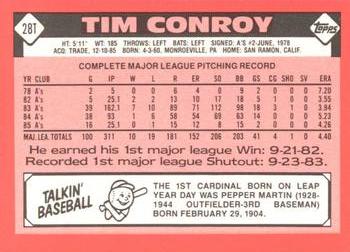1986 Topps Traded - Limited Edition (Tiffany) #28T Tim Conroy Back