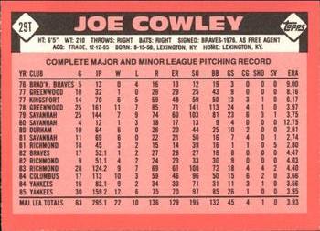1986 Topps Traded - Limited Edition (Tiffany) #29T Joe Cowley Back
