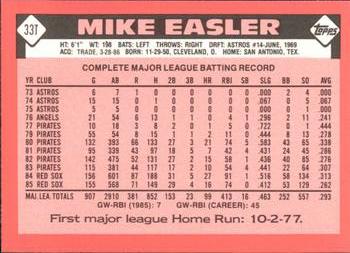 1986 Topps Traded - Limited Edition (Tiffany) #33T Mike Easler Back