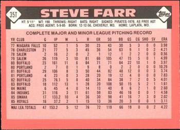 1986 Topps Traded - Limited Edition (Tiffany) #35T Steve Farr Back