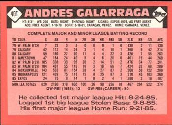 1986 Topps Traded - Limited Edition (Tiffany) #40T Andres Galarraga Back
