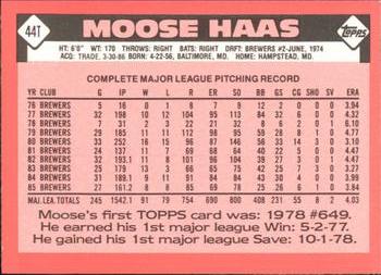 1986 Topps Traded - Limited Edition (Tiffany) #44T Moose Haas Back