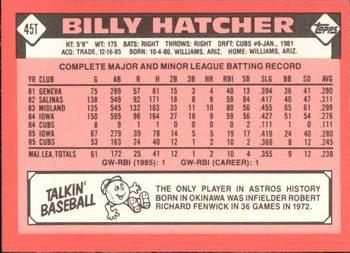 1986 Topps Traded - Limited Edition (Tiffany) #45T Billy Hatcher Back