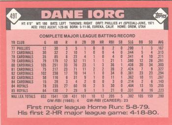 1986 Topps Traded - Limited Edition (Tiffany) #49T Dane Iorg Back