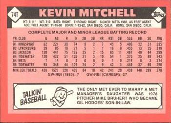 1986 Topps Traded - Limited Edition (Tiffany) #74T Kevin Mitchell Back