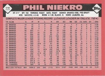 1986 Topps Traded - Limited Edition (Tiffany) #77T Phil Niekro Back