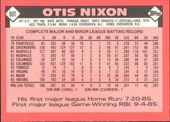 1986 Topps Traded - Limited Edition (Tiffany) #80T Otis Nixon Back