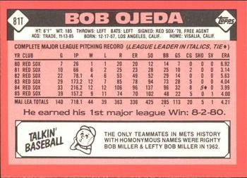 1986 Topps Traded - Limited Edition (Tiffany) #81T Bob Ojeda Back