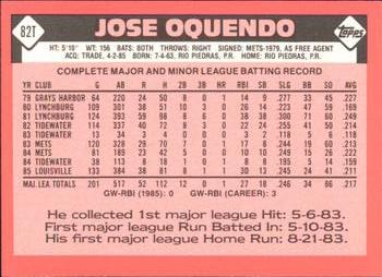 1986 Topps Traded - Limited Edition (Tiffany) #82T Jose Oquendo Back