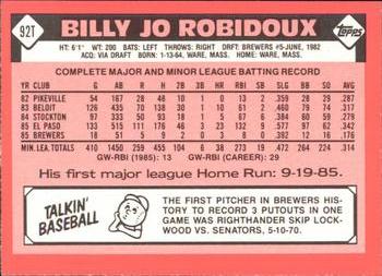 1986 Topps Traded - Limited Edition (Tiffany) #92T Billy Jo Robidoux Back