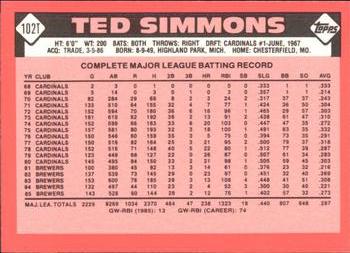 1986 Topps Traded - Limited Edition (Tiffany) #102T Ted Simmons Back