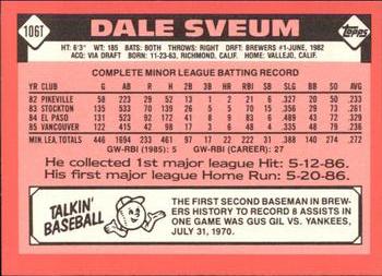 1986 Topps Traded - Limited Edition (Tiffany) #106T Dale Sveum Back