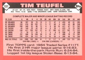 1986 Topps Traded - Limited Edition (Tiffany) #109T Tim Teufel Back