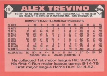 1986 Topps Traded - Limited Edition (Tiffany) #116T Alex Trevino Back