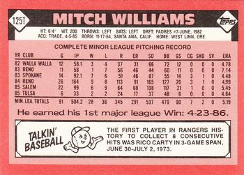 1986 Topps Traded - Limited Edition (Tiffany) #125T Mitch Williams Back