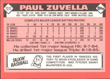 1986 Topps Traded - Limited Edition (Tiffany) #131T Paul Zuvella Back