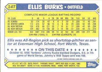 1987 Topps Traded - Limited Edition (Tiffany) #14T Ellis Burks Back