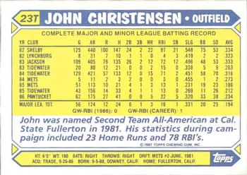 1987 Topps Traded - Limited Edition (Tiffany) #23T John Christensen Back