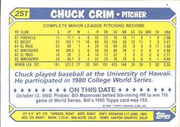 1987 Topps Traded - Limited Edition (Tiffany) #25T Chuck Crim Back