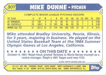 1987 Topps Traded - Limited Edition (Tiffany) #30T Mike Dunne Back