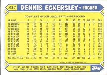1987 Topps Traded - Limited Edition (Tiffany) #31T Dennis Eckersley Back