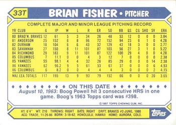 1987 Topps Traded - Limited Edition (Tiffany) #33T Brian Fisher Back