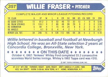 1987 Topps Traded - Limited Edition (Tiffany) #35T Willie Fraser Back