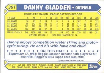 1987 Topps Traded - Limited Edition (Tiffany) #38T Danny Gladden Back