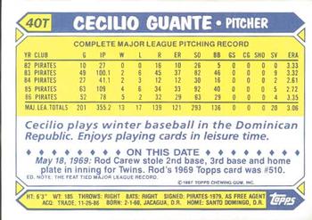 1987 Topps Traded - Limited Edition (Tiffany) #40T Cecilio Guante Back