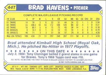 1987 Topps Traded - Limited Edition (Tiffany) #44T Brad Havens Back