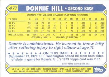 1987 Topps Traded - Limited Edition (Tiffany) #47T Donnie Hill Back