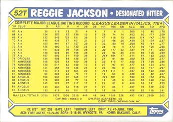 1987 Topps Traded - Limited Edition (Tiffany) #52T Reggie Jackson Back
