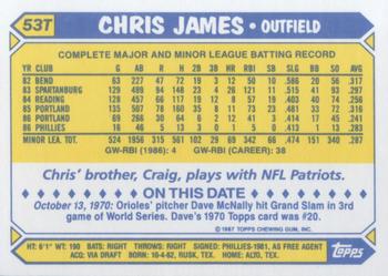 1987 Topps Traded - Limited Edition (Tiffany) #53T Chris James Back
