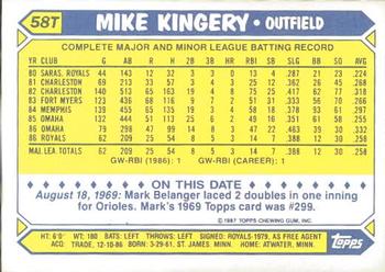 1987 Topps Traded - Limited Edition (Tiffany) #58T Mike Kingery Back