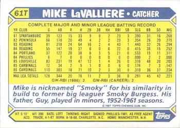 1987 Topps Traded - Limited Edition (Tiffany) #61T Mike LaValliere Back