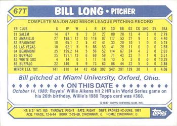 1987 Topps Traded - Limited Edition (Tiffany) #67T Bill Long Back