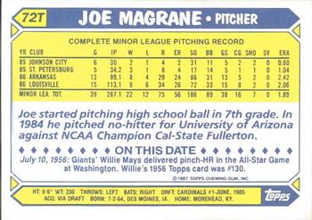 1987 Topps Traded - Limited Edition (Tiffany) #72T Joe Magrane Back