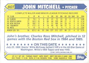 1987 Topps Traded - Limited Edition (Tiffany) #80T John Mitchell Back