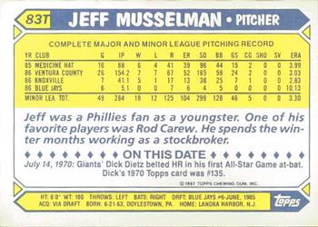 1987 Topps Traded - Limited Edition (Tiffany) #83T Jeff Musselman Back