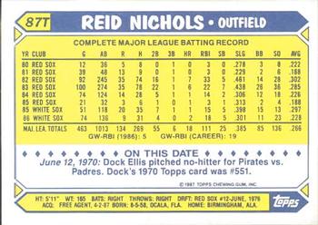 1987 Topps Traded - Limited Edition (Tiffany) #87T Reid Nichols Back