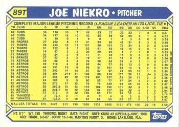 1987 Topps Traded - Limited Edition (Tiffany) #89T Joe Niekro Back