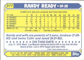 1987 Topps Traded - Limited Edition (Tiffany) #97T Randy Ready Back