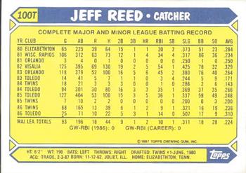 1987 Topps Traded - Limited Edition (Tiffany) #100T Jeff Reed Back