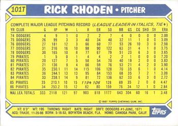 1987 Topps Traded - Limited Edition (Tiffany) #101T Rick Rhoden Back