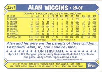 1987 Topps Traded - Limited Edition (Tiffany) #126T Alan Wiggins Back
