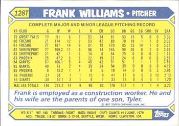 1987 Topps Traded - Limited Edition (Tiffany) #128T Frank Williams Back