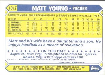 1987 Topps Traded - Limited Edition (Tiffany) #131T Matt Young Back