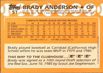 1988 Topps Traded - Limited Edition (Tiffany) #5T Brady Anderson Back
