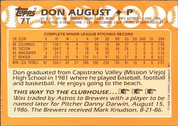 1988 Topps Traded - Limited Edition (Tiffany) #7T Don August Back
