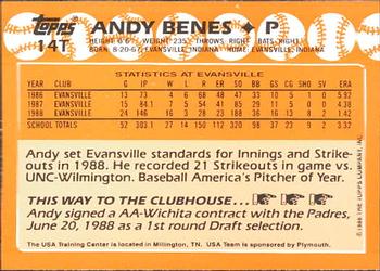 1988 Topps Traded - Limited Edition (Tiffany) #14T Andy Benes Back